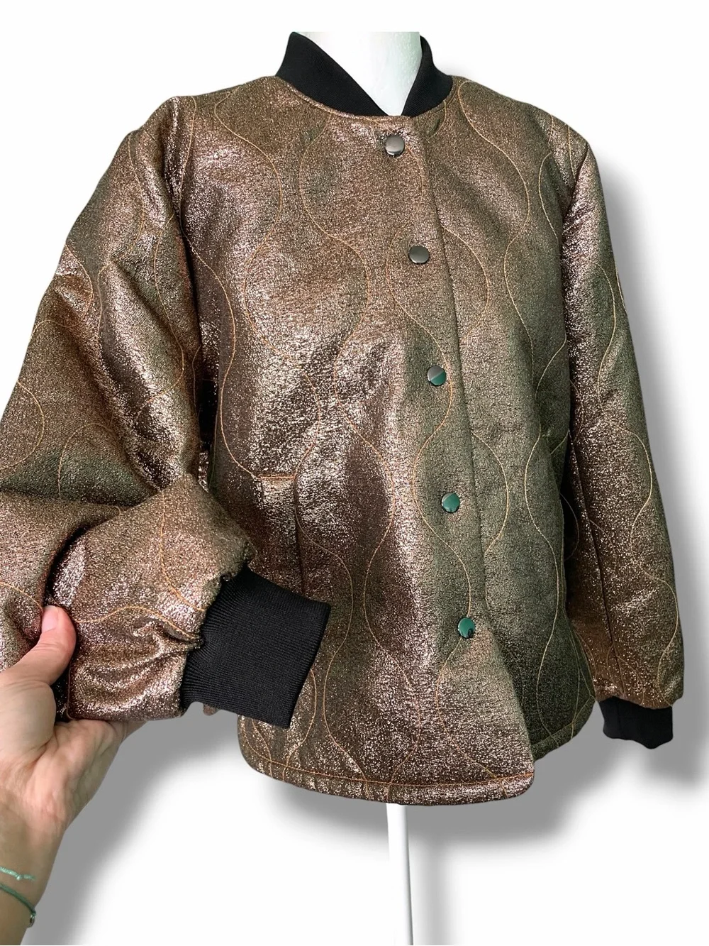 Madewell Metallic Gold Quilted Military Bomber Jacket H1293 Rare Sample Small